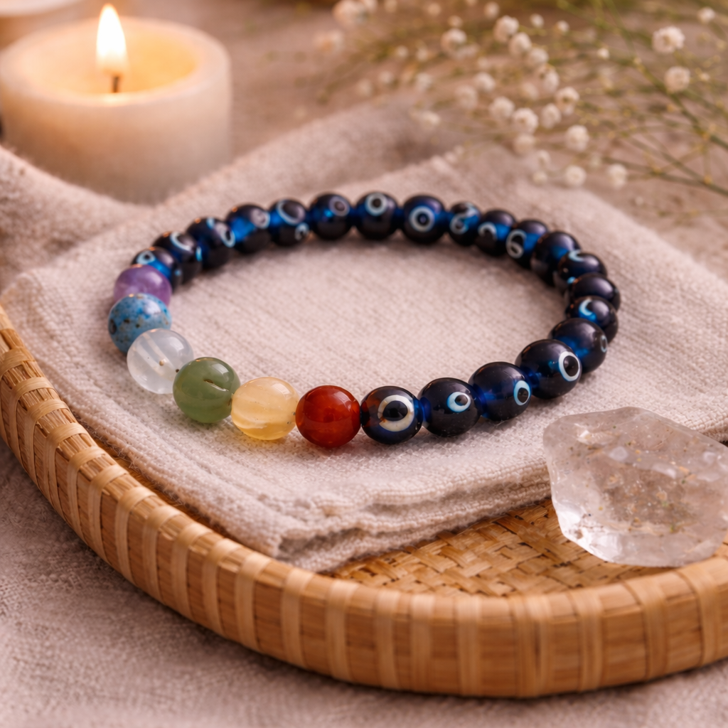 Evil Eye 7 Chakra Crystal Bracelet