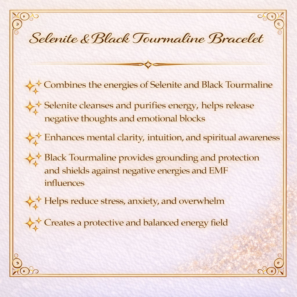 Selenite & Black Tourmaline Crystal Bracelet